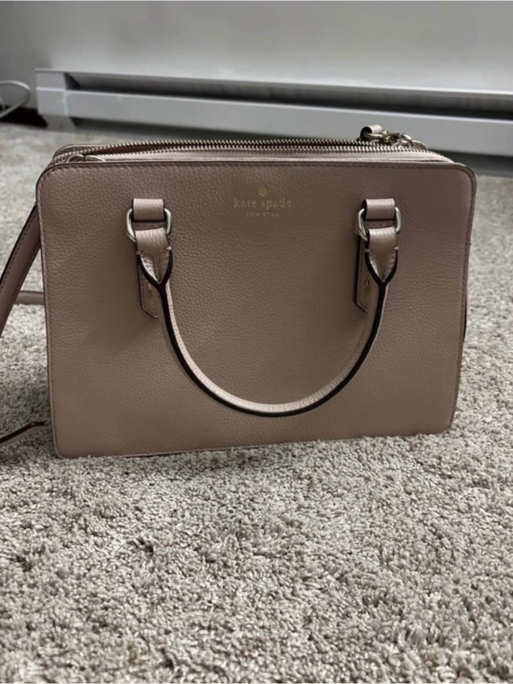 kate spade Pebbled Leather Satchel in Taupe Beige